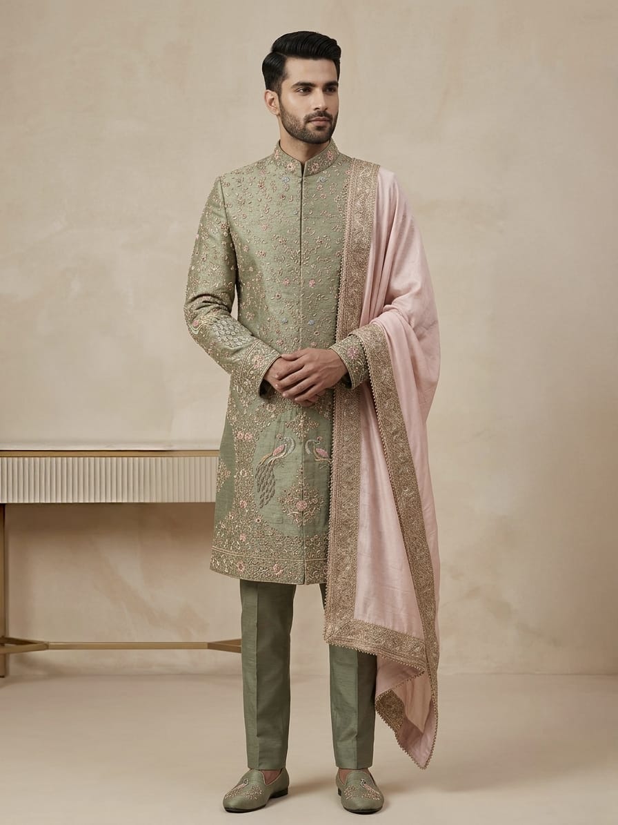 Royal archade mint green sherwani